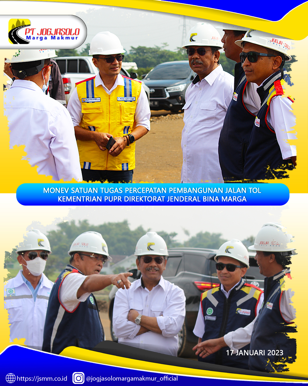 Monitoring dan Evaluasi Satgas Percepatan Pembangunan Jalan Tol Lintas Jawa , PT Jogjasolo Marga Makmur menerima kunjungan dari Direktorat Jenderal jalan Bebas Hambatan - Ditjen Bina Marga Kementrian Pekerjaan Umum dan Perumahan Rakyat 